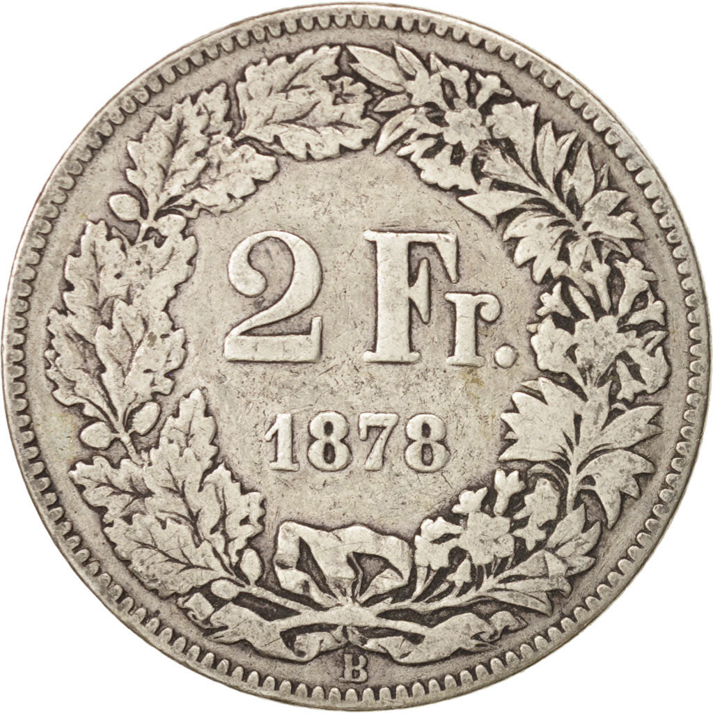 Switzerland, 2 Francs, 1878, Bern, VF(20-25), Silver, KM:21