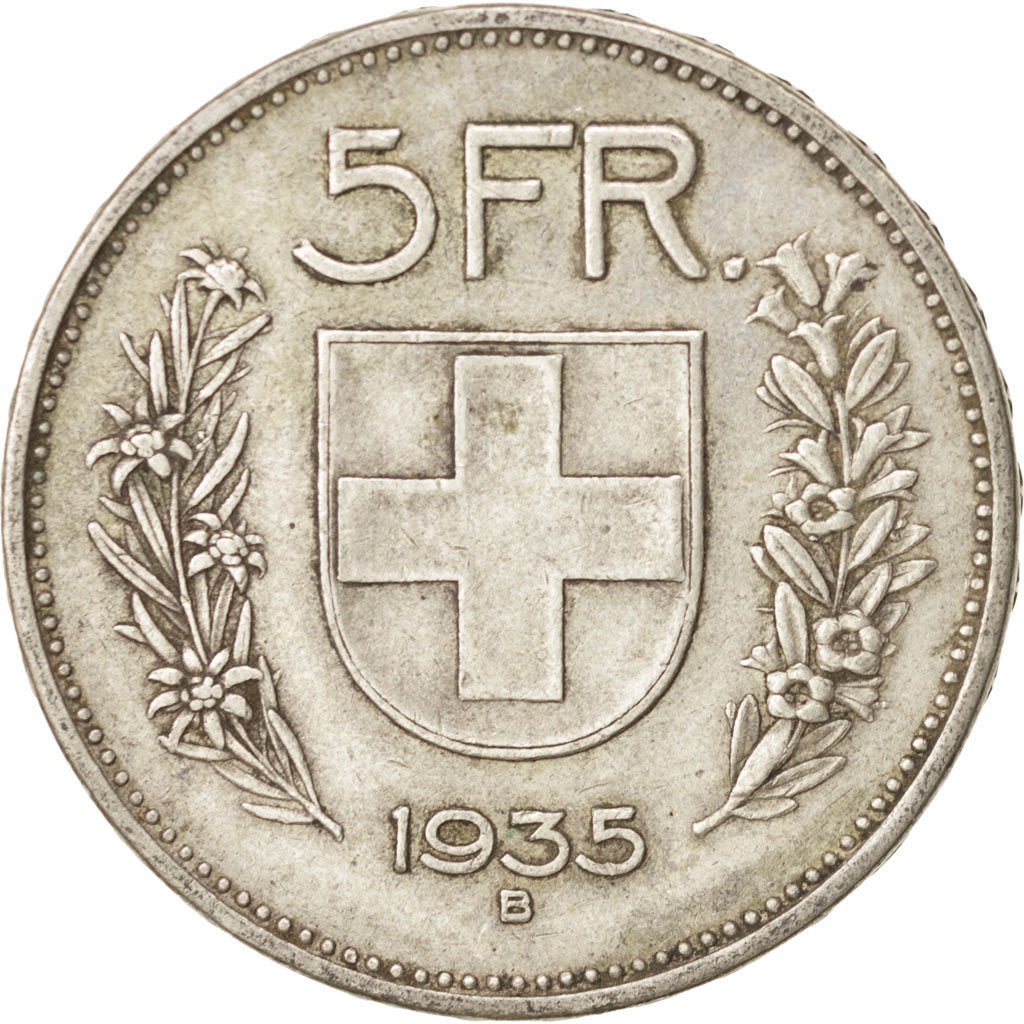 Coin, Switzerland, 5 Francs, 1935, Bern, AU(50-53), Silver, KM:40