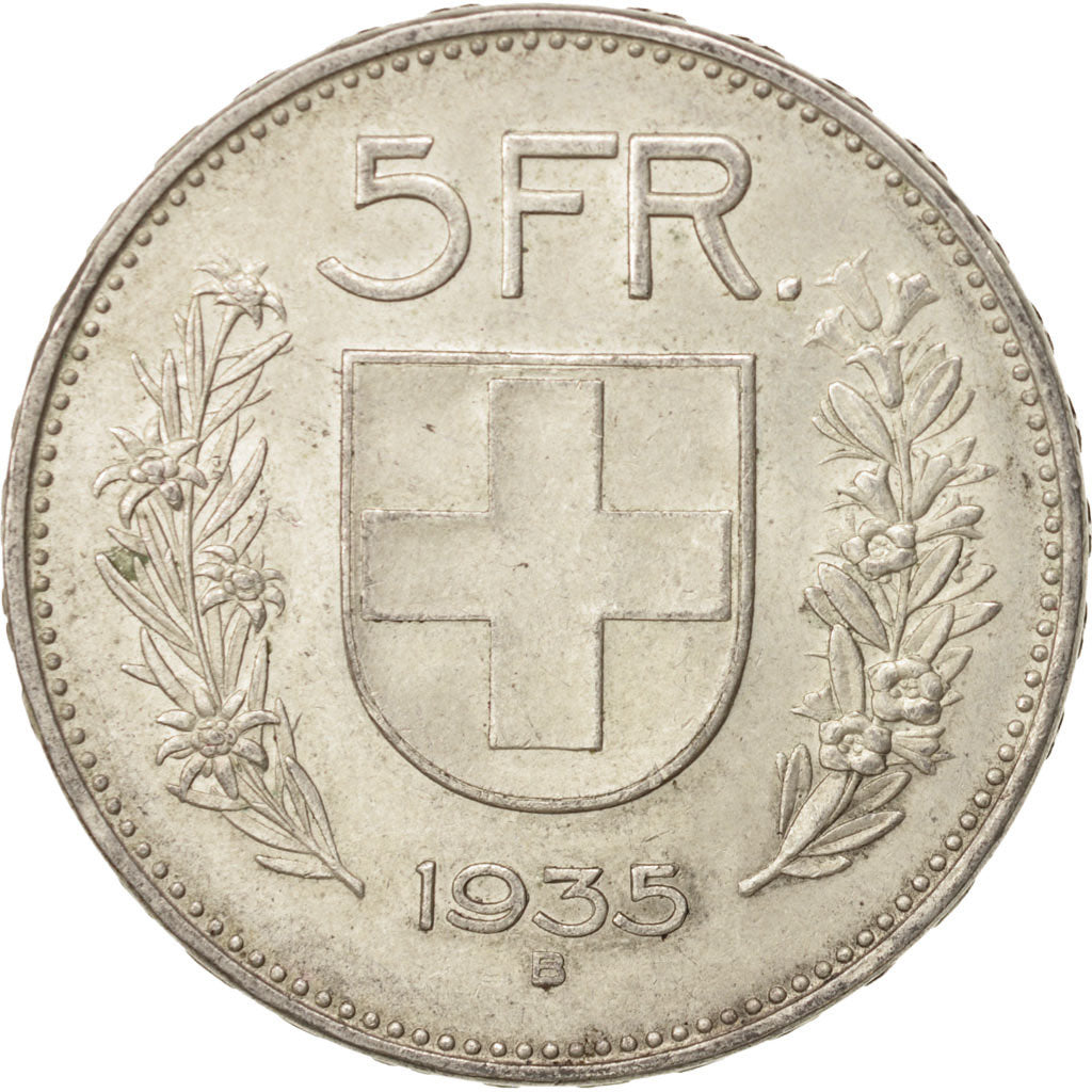Coin, Switzerland, 5 Francs, 1935, Bern, AU(55-58), Silver, KM:40