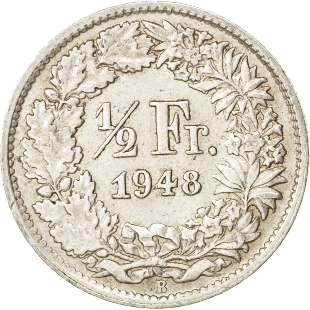 Coin, Switzerland, 1/2 Franc, 1948, Bern, AU(55-58), Silver, KM:23