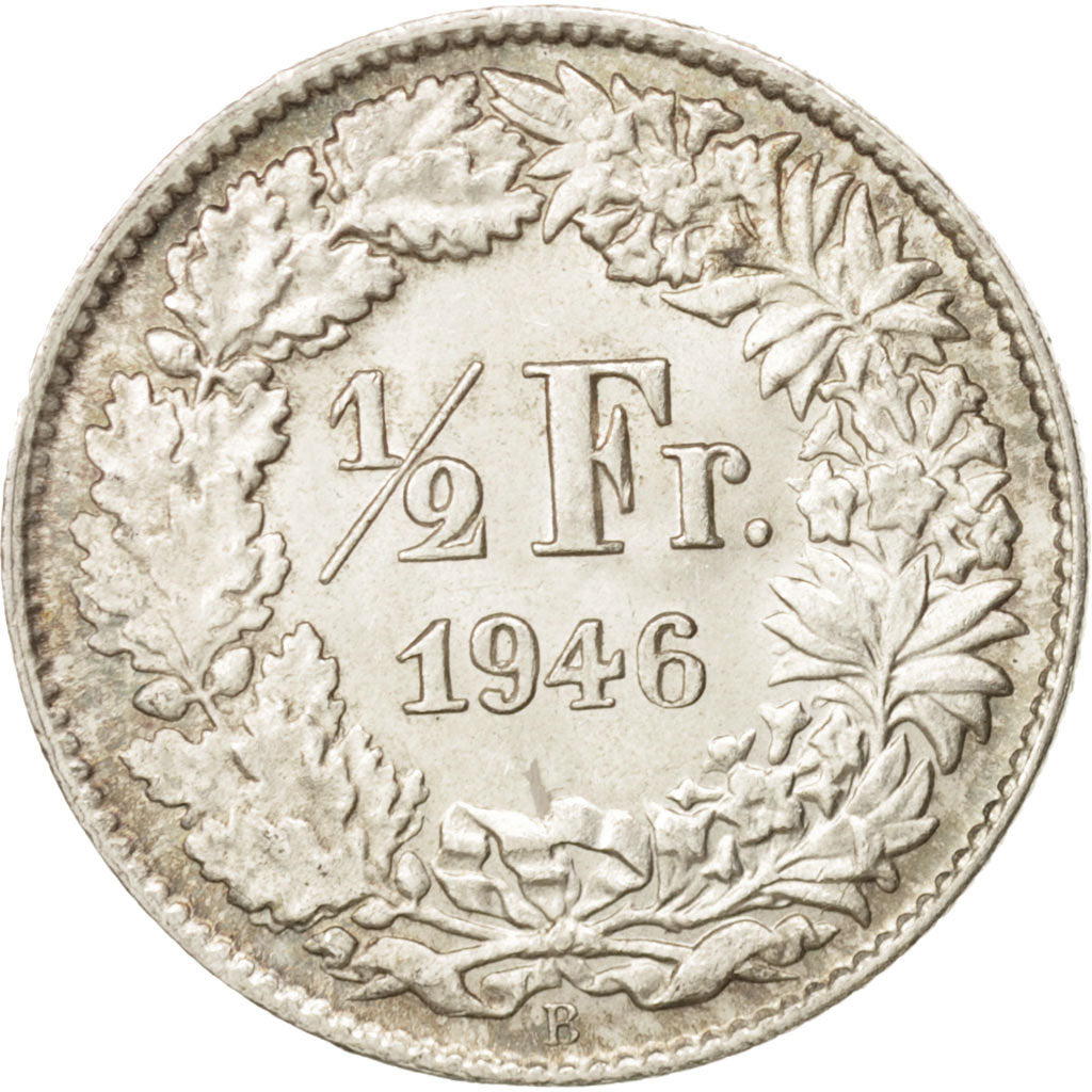 Coin, Switzerland, 1/2 Franc, 1946, Bern, MS(60-62), Silver, KM:23