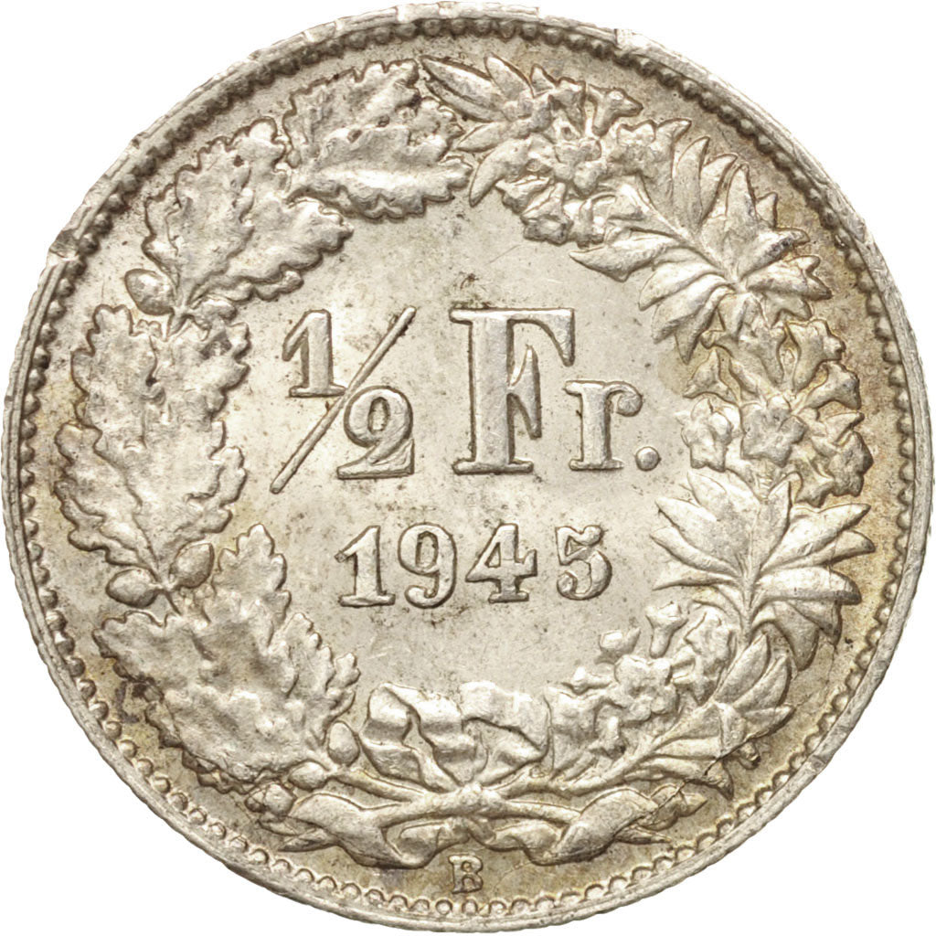Coin, Switzerland, 1/2 Franc, 1945, Bern, AU(55-58), Silver, KM:23