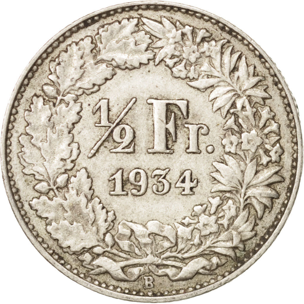 Coin, Switzerland, 1/2 Franc, 1934, Bern, EF(40-45), Silver, KM:23
