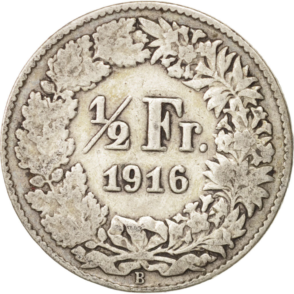 Coin, Switzerland, 1/2 Franc, 1916, Bern, VF(20-25), Silver, KM:23