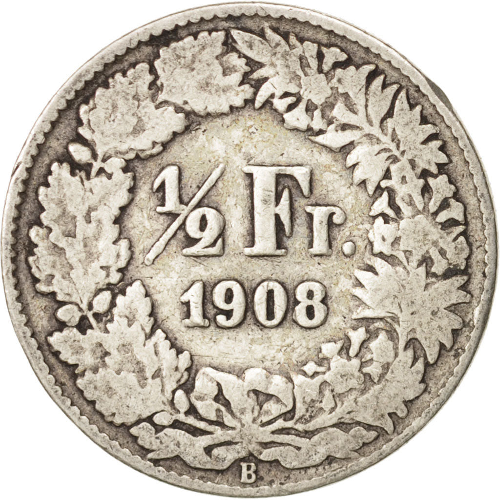 Coin, Switzerland, 1/2 Franc, 1908, Bern, F(12-15), Silver, KM:23
