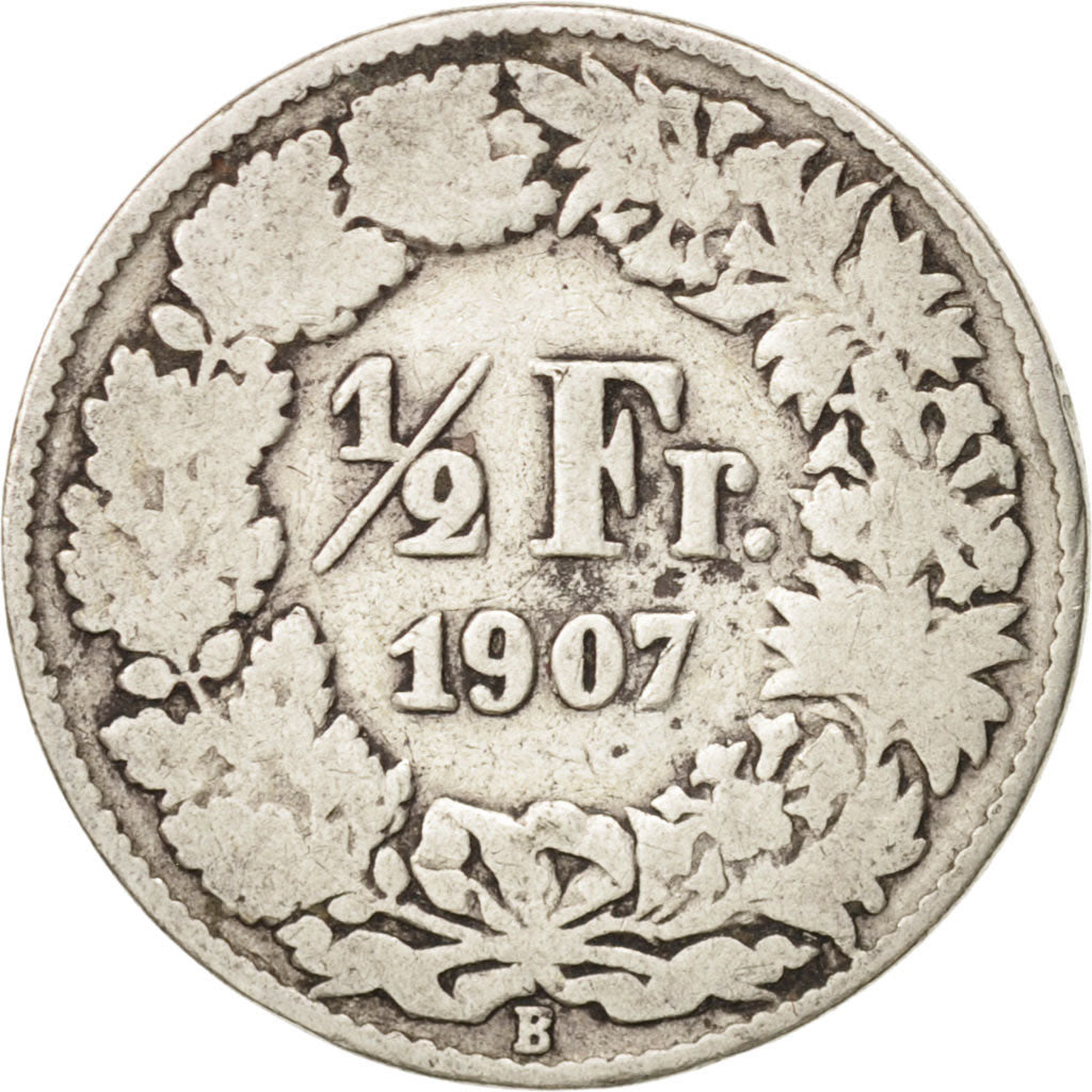 Switzerland, 1/2 Franc, 1907, Bern, VG(8-10), Silver, KM:23