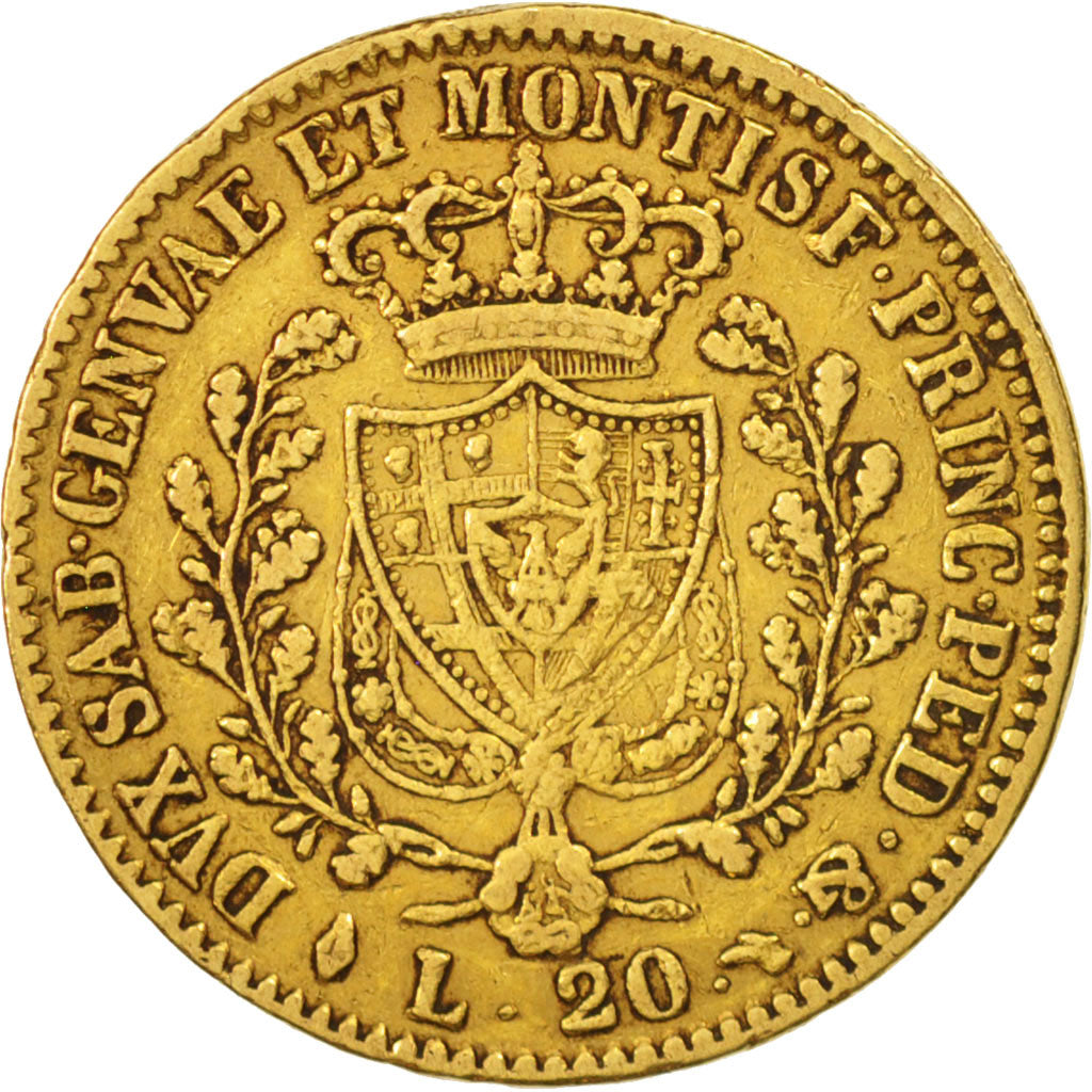 ITALIAN STATES, SARDINIA, Carlo Felice, 20 Lire, 1826, Torino, VF(30-35), Gold