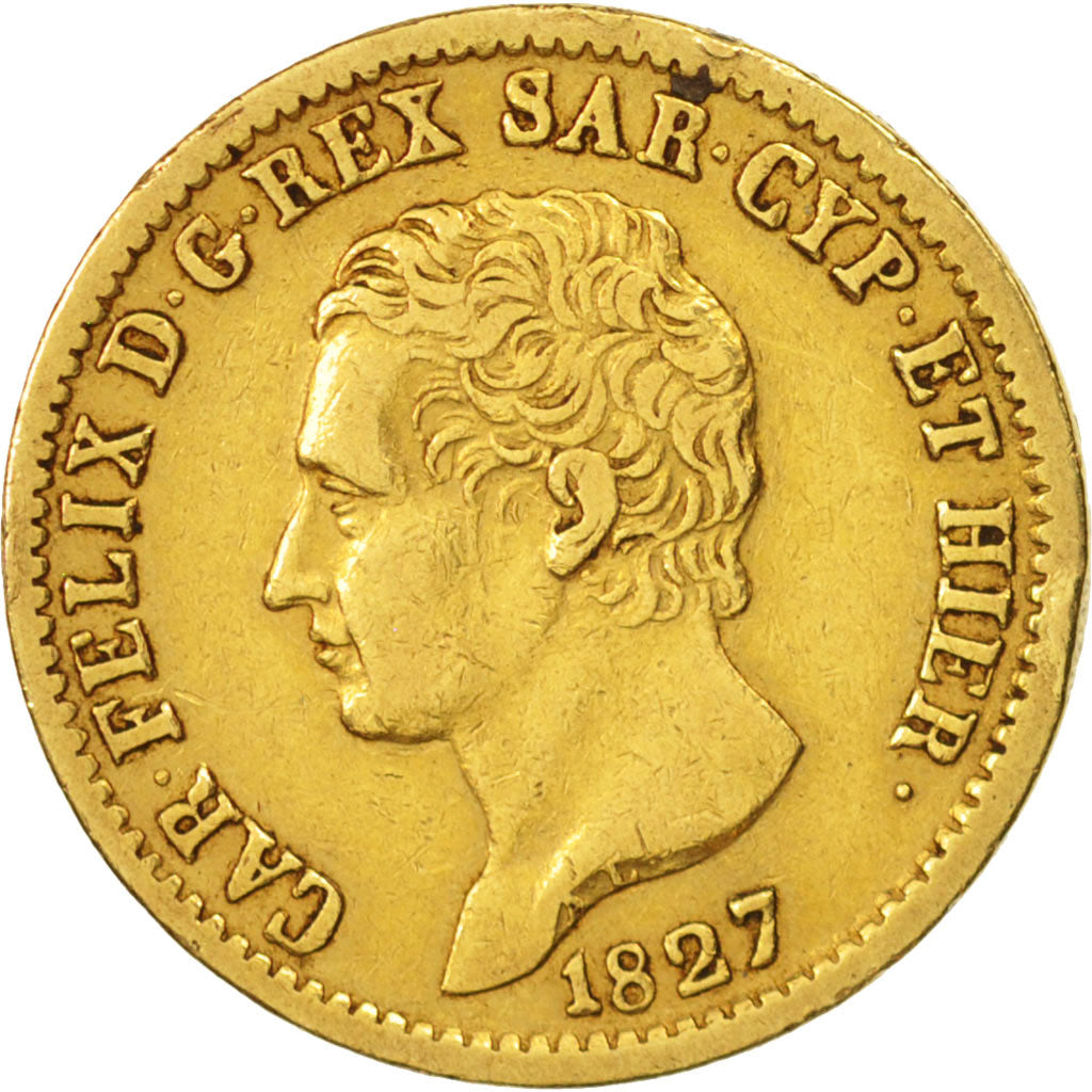 ITALIAN STATES, SARDINIA, Carlo Felice, 20 Lire, 1827, Torino, EF(40-45), Gold