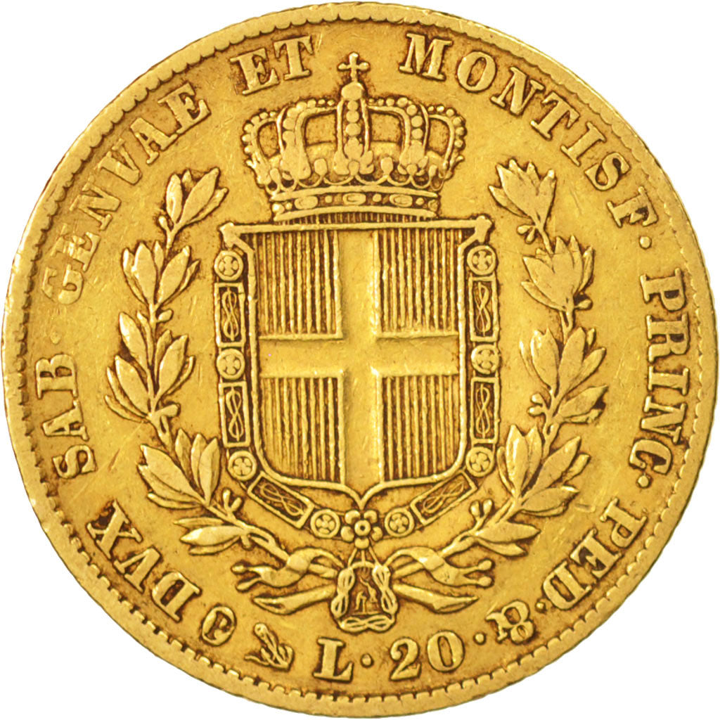 ITALIAN STATES, SARDINIA, Carlo Alberto, 20 Lire, 1849, Genoa, EF(40-45), Gold