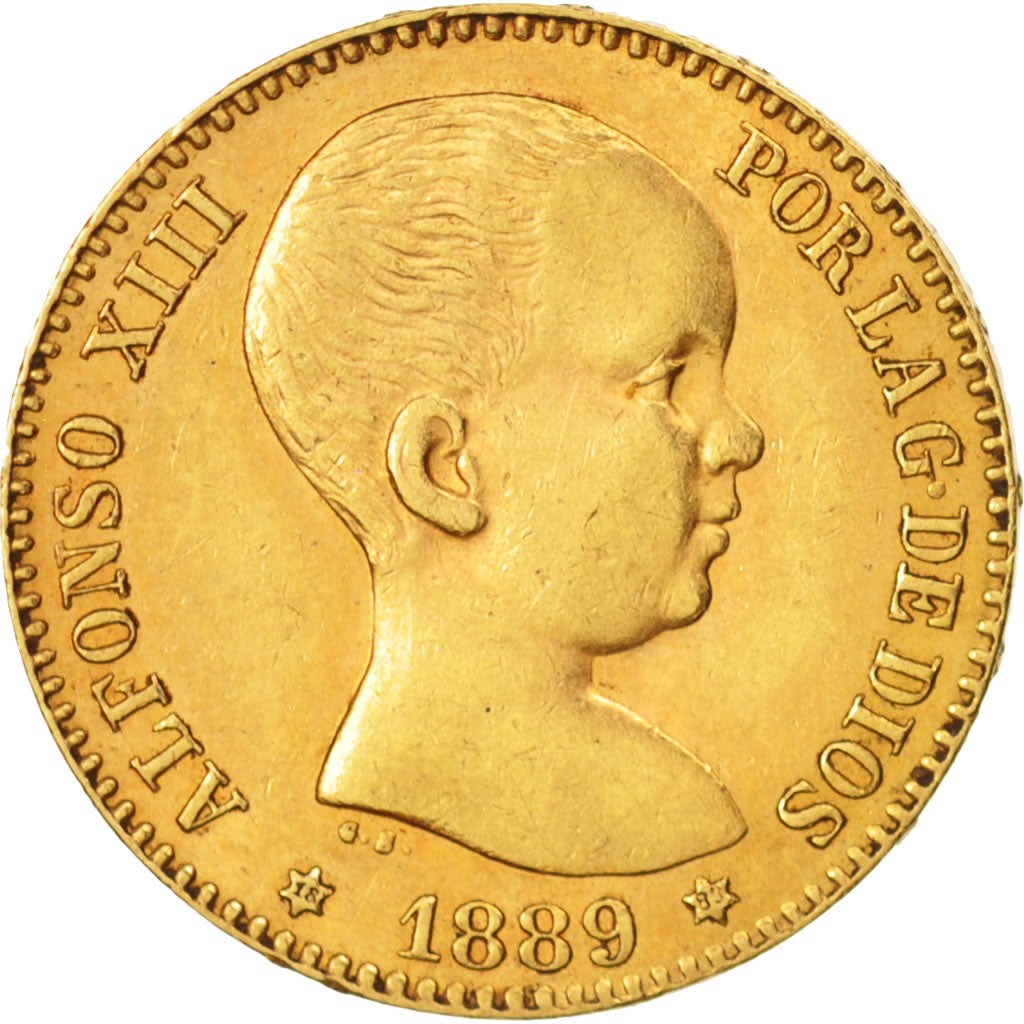 Moneda, España, Alfonso XIII, 20 Pesetas, 1889, MBC+, Oro, KM:693