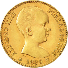 Moneda, España, Alfonso XIII, 20 Pesetas, 1889, MBC+, Oro, KM:693