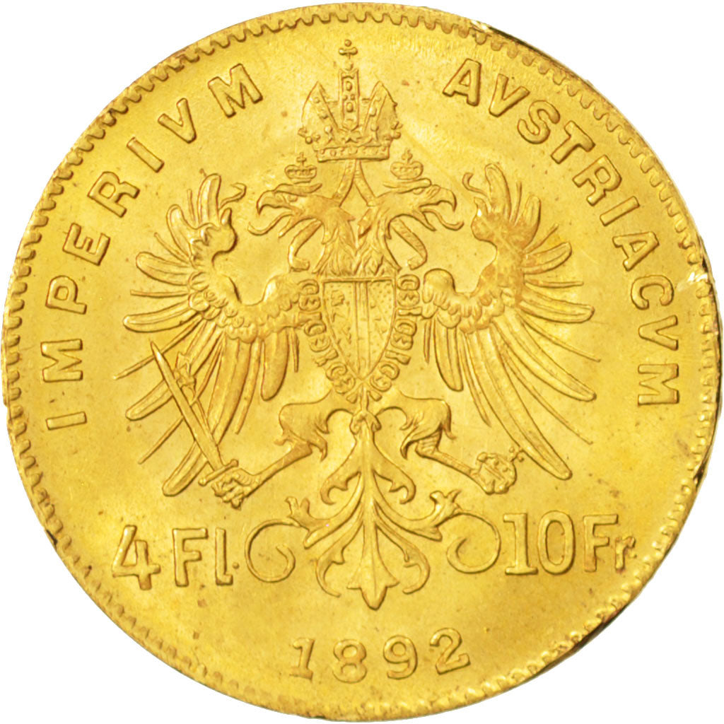 Austria, Franz Joseph I, 4 Florin 10 Francs, 1892, MS(60-62), Gold, KM:2260