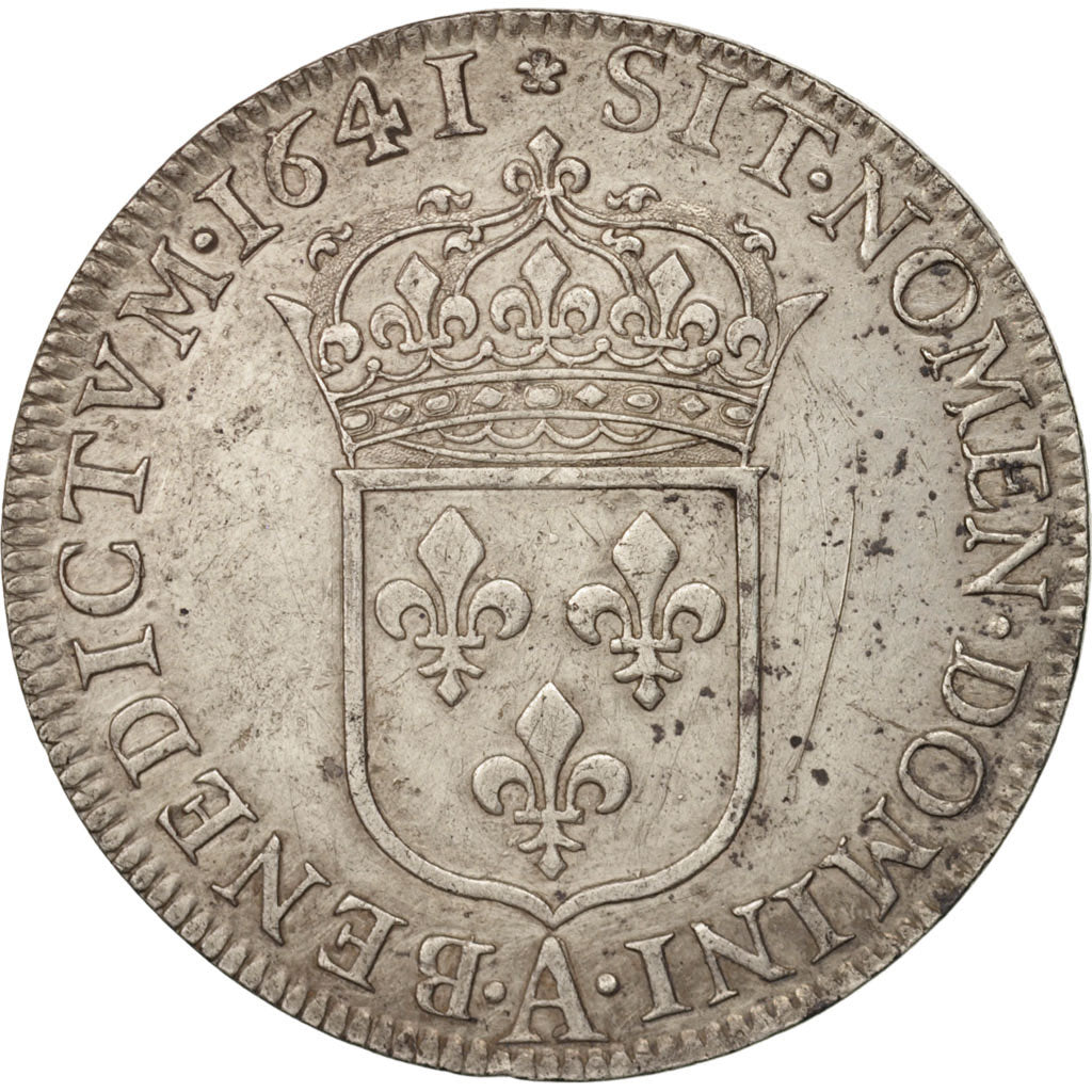 France, Louis XIII, 1/2 Écu, premier poinçon de Warin, 1641, Paris, AU(50-53)