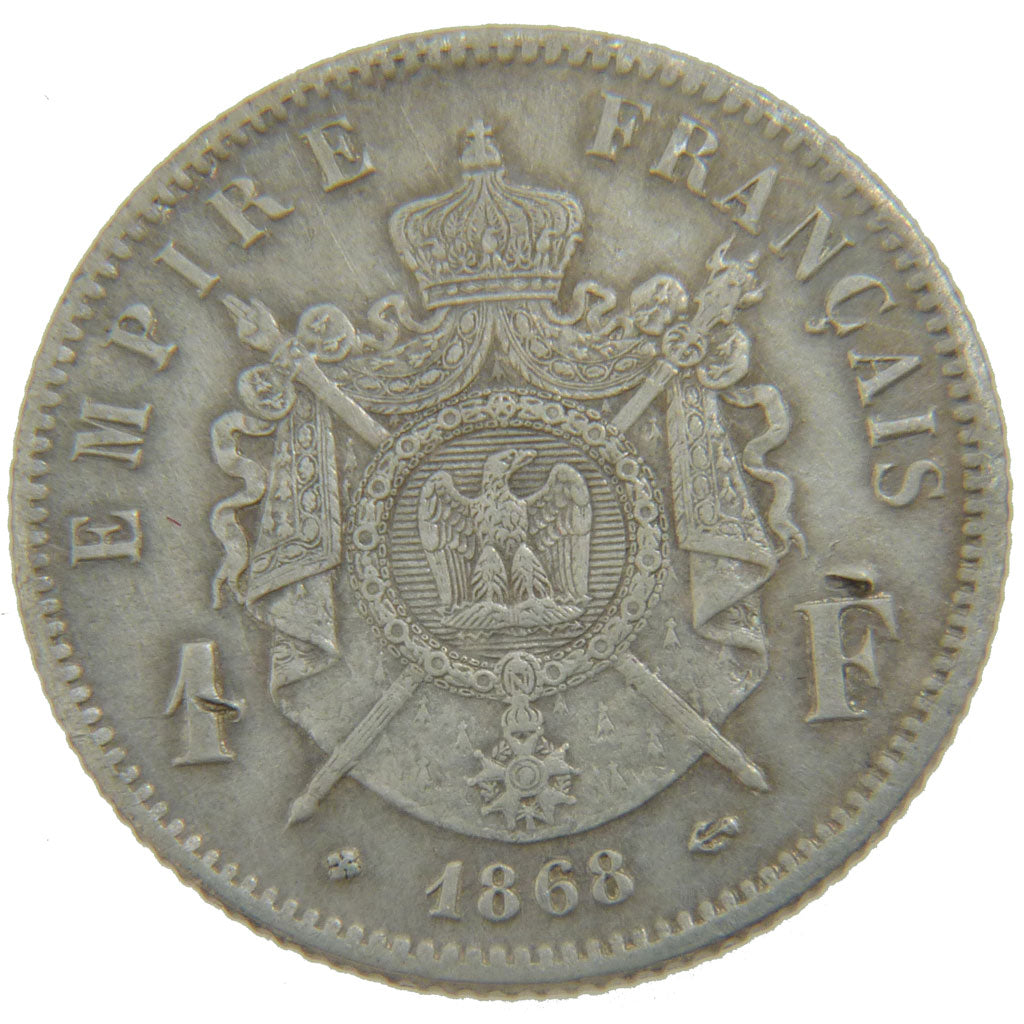 FRANCE, Napoléon III, Franc, 1868, Strasbourg, KM #806.2, EF(40-45), Silver, G..