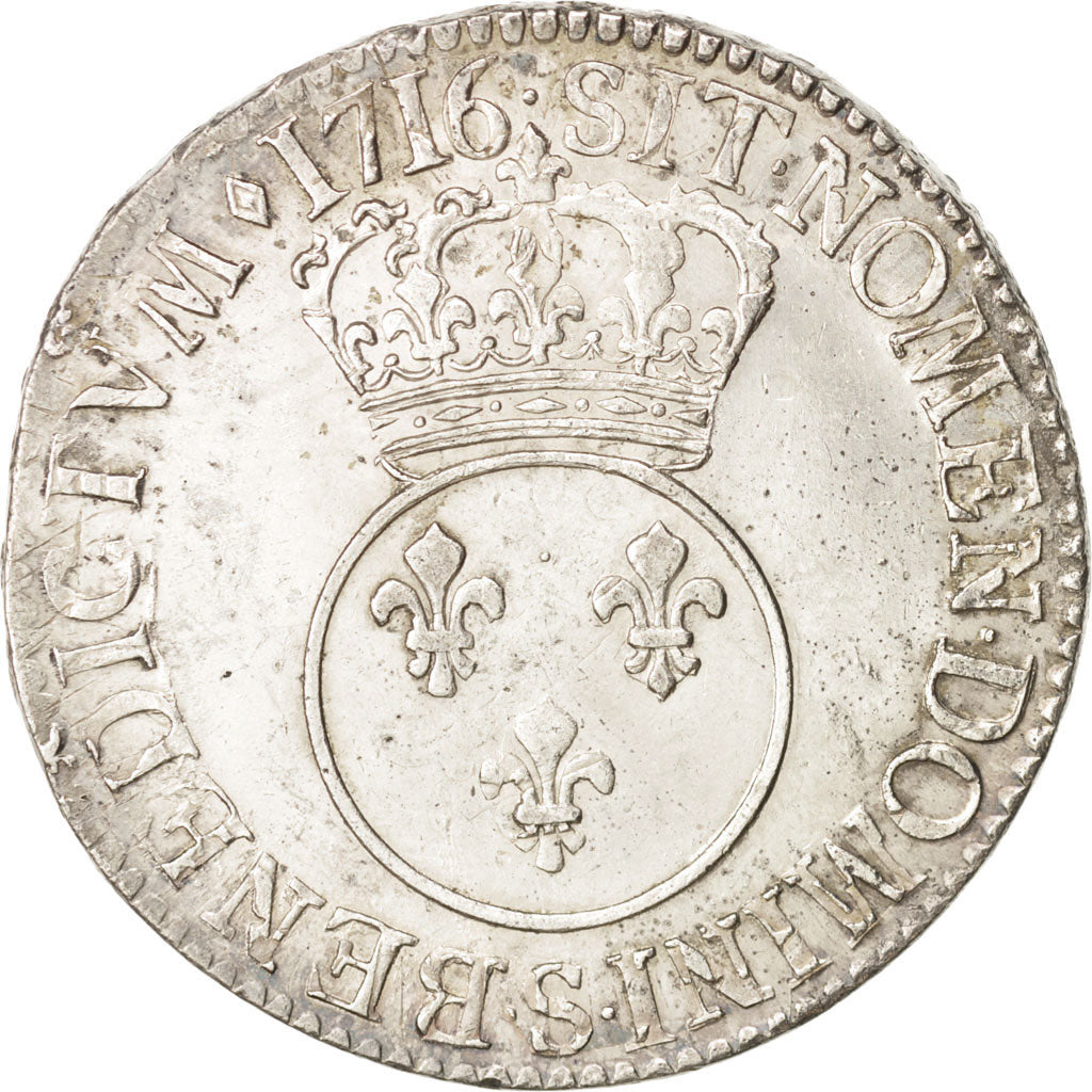 Moneda, Francia, Louis XV, Écu Vertugadin, Ecu, 1716, Reims, MBC, Plata