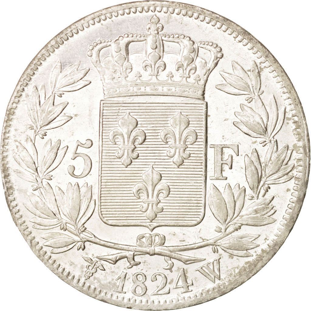 France, Louis XVIII, 5 Francs, 1824, Lille, AU(55-58), Silver, KM:711.13