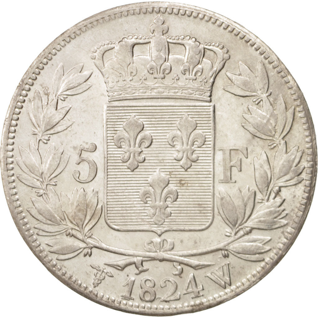 Coin, France, Louis XVIII, Louis XVIII, 5 Francs, 1824, Lille, AU(55-58)