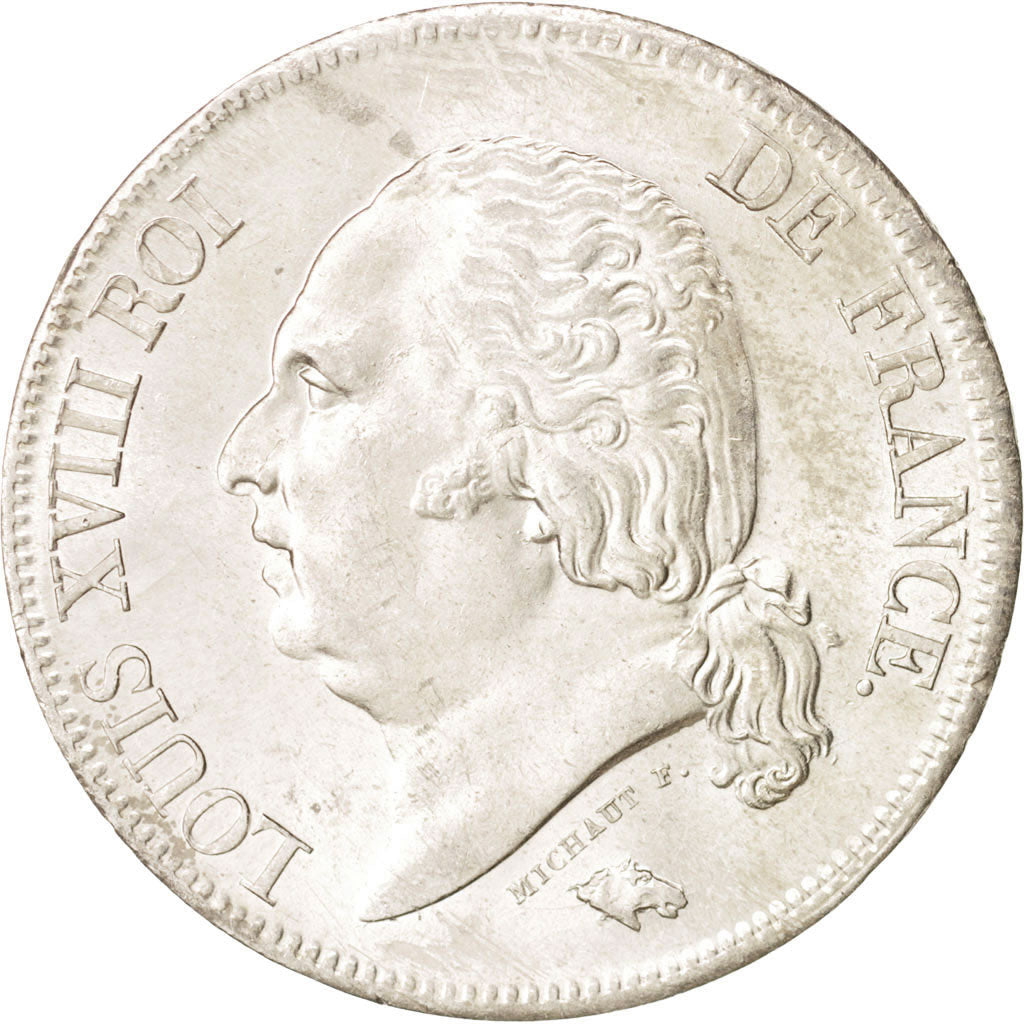 France, Louis XVIII, 5 Francs, 1824, Lille, MS(63), Silver, KM:711.13