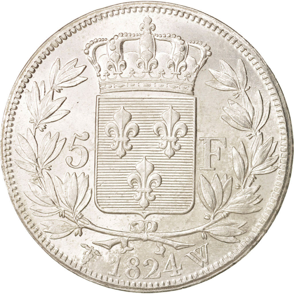 France, Louis XVIII, 5 Francs, 1824, Lille, MS(63), Silver, KM:711.13
