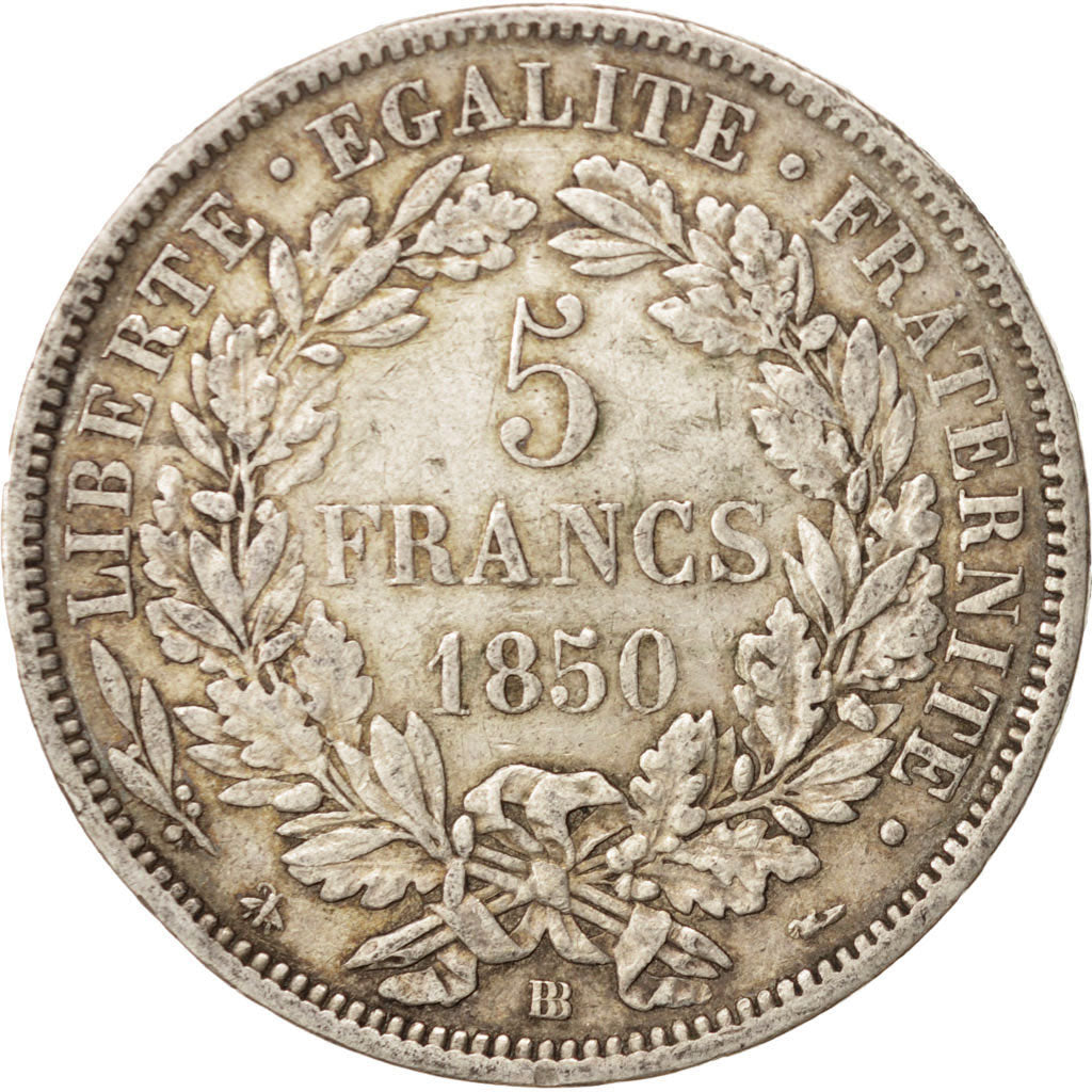 France, Cérès, 5 Francs, 1850, Strasbourg, EF(40-45), Silver, KM:761.2