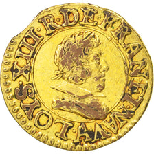 Moneda, Francia, Louis XIII, Denier tournois, buste juvénile au col rabattu