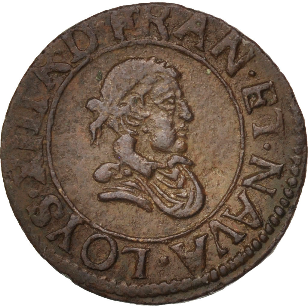 Frankreich, Louis XIII, Denier tournois, 1624, Riom, EF(40-45), Copper, KM:79.7