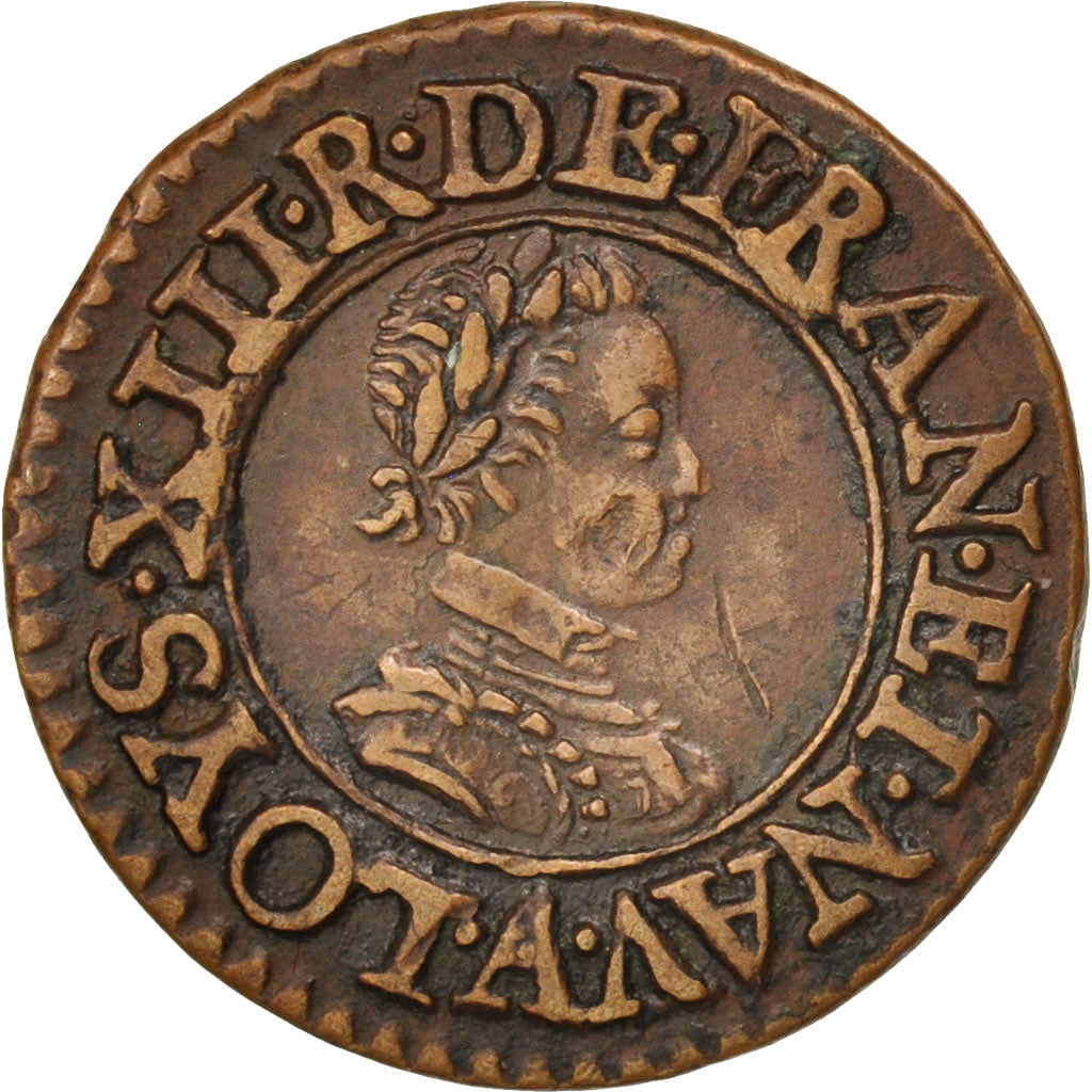 Frankreich, Louis XIII, Denier tournois, 1617, Paris, AU(50-53), Copper, KM:42.1