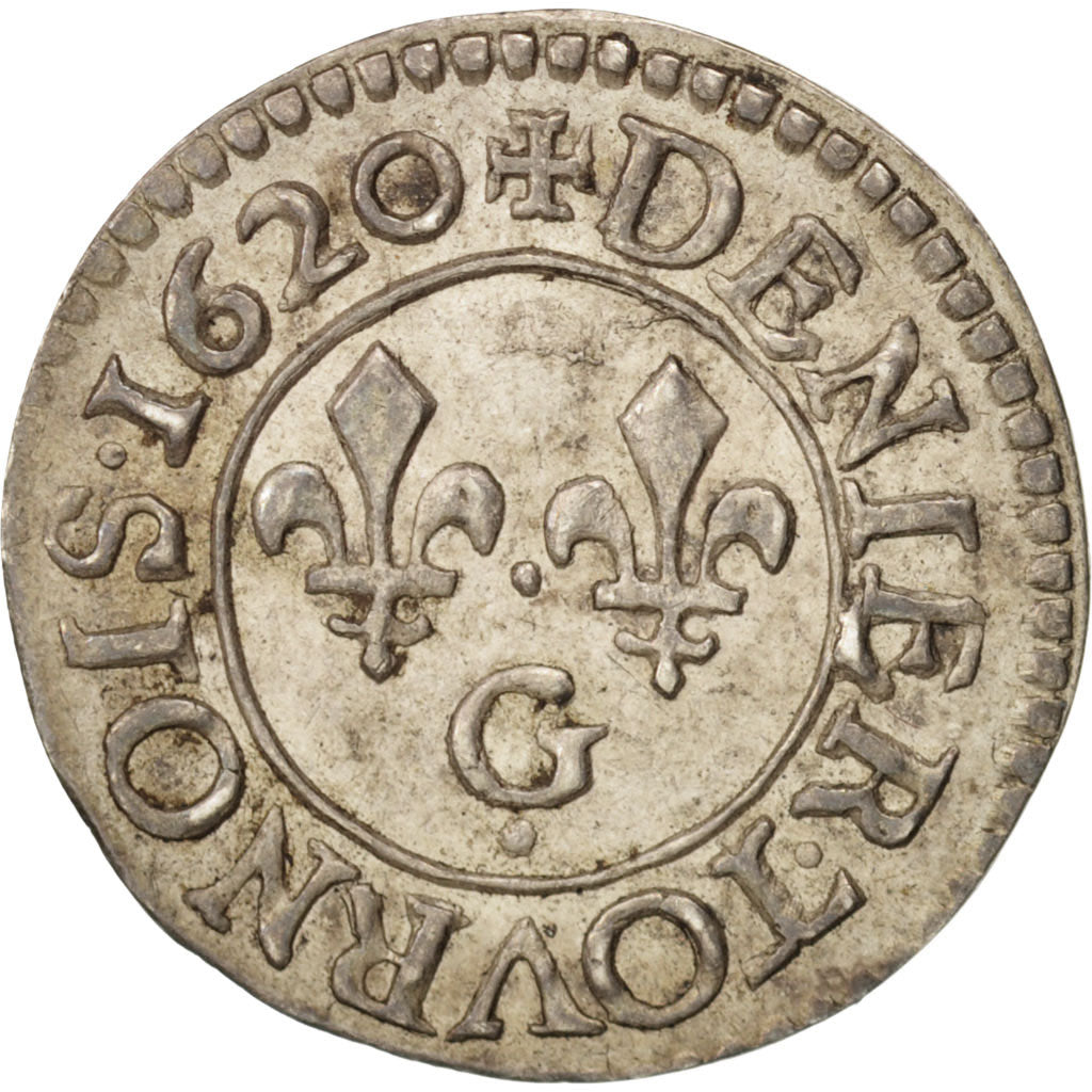 France, Louis XIII, Denier Tournois, 1620, Poitiers, AU(55-58), Silver, KM:PnA12