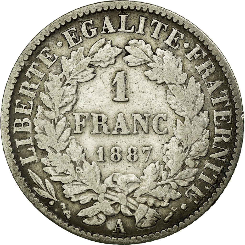 Monnaie, France, Cérès, Franc, 1887, Paris, TB+, Argent, KM:822.1