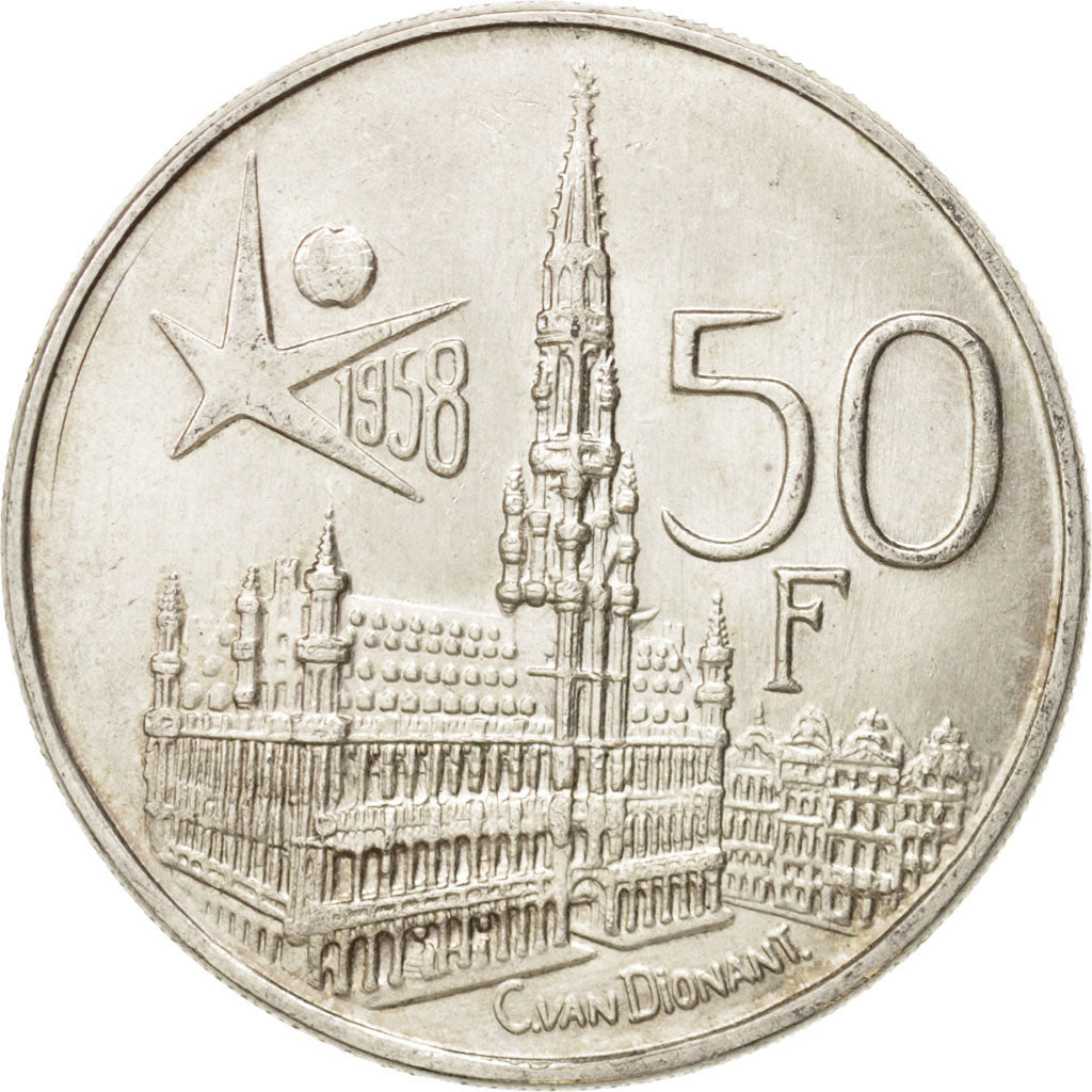 Coin, Belgium, 50 Francs, 50 Frank, 1958, MS(60-62), Silver, KM:151.1