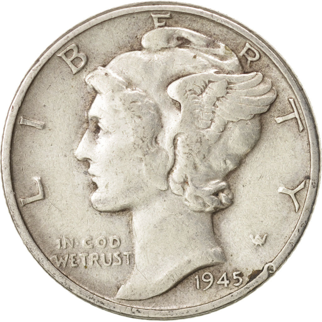 United States, Mercury Dime, 1945, Philadelphia, EF(40-45), Silver, KM:140