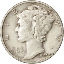 United States, Mercury Dime, 1945, Philadelphia, EF(40-45), Silver, KM:140