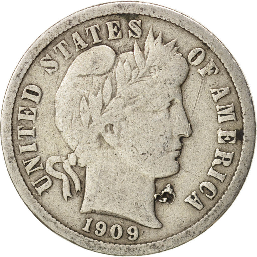 États-Unis, Barber Dime, 1909, Philadelphia, TB, Argent, KM:113
