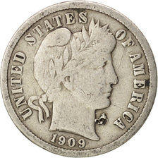 États-Unis, Barber Dime, 1909, Philadelphia, TB, Argent, KM:113