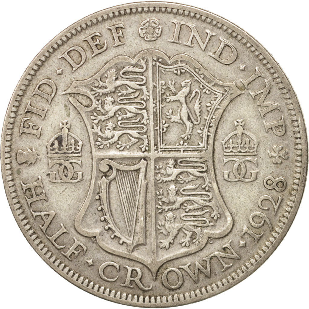 Great Britain, George V, 1/2 Crown, 1928, VF(20-25), Silver, KM:835
