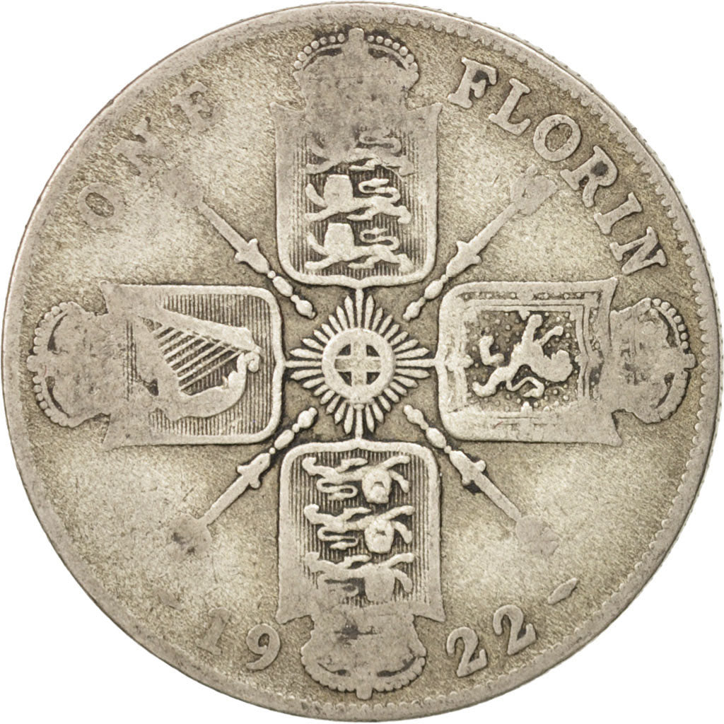 Great Britain, George V, Florin, Two Shillings, 1922, F(12-15), Silver, KM:817a