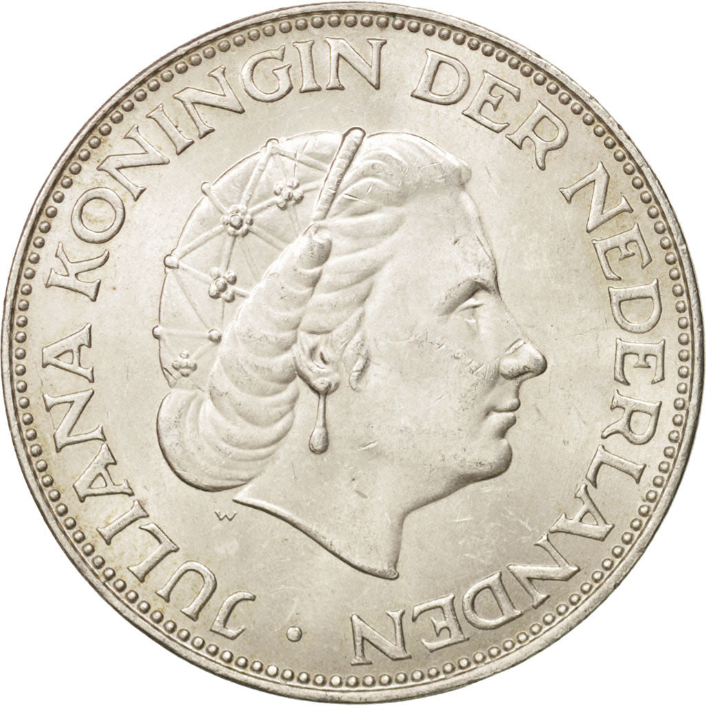 Netherlands, Juliana, 2-1/2 Gulden, 1959, MS(63), Silver, KM:185