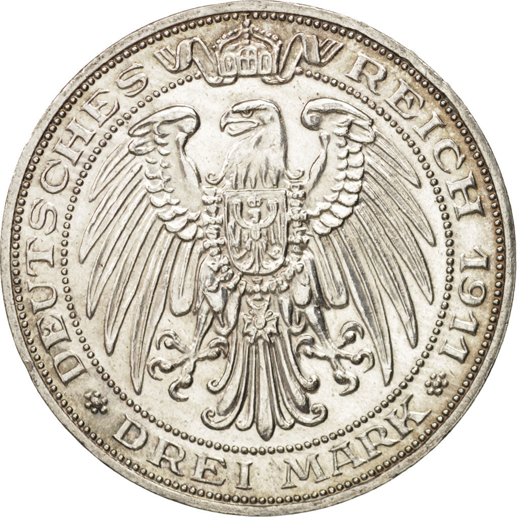 Coin, German States, PRUSSIA, Wilhelm II, 3 Mark, 1911, Berlin, MS(60-62)