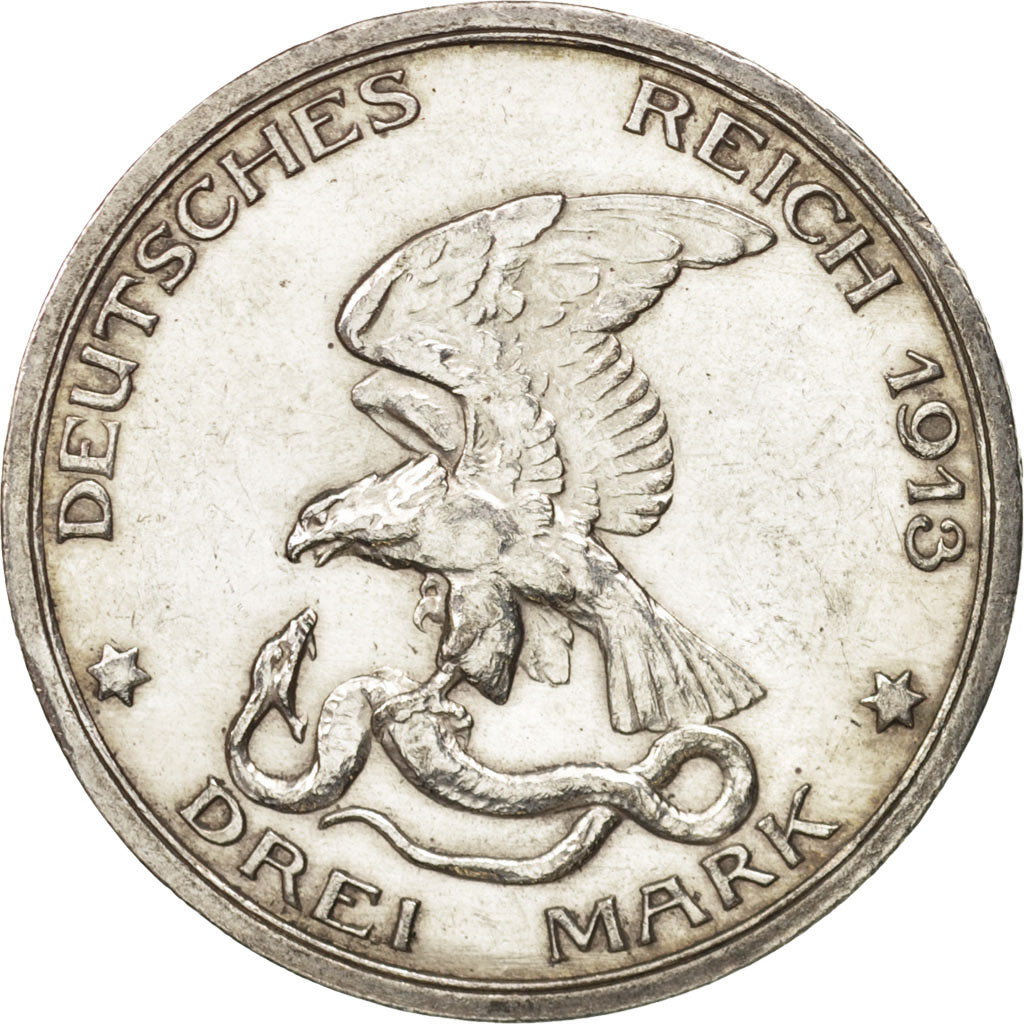 German States, PRUSSIA, Wilhelm II, 3 Mark, 1913, Berlin, AU(55-58), KM:534