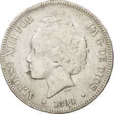 Coin, Spain, Alfonso XIII, 5 Pesetas, 1894, VF(20-25), Silver, KM:700
