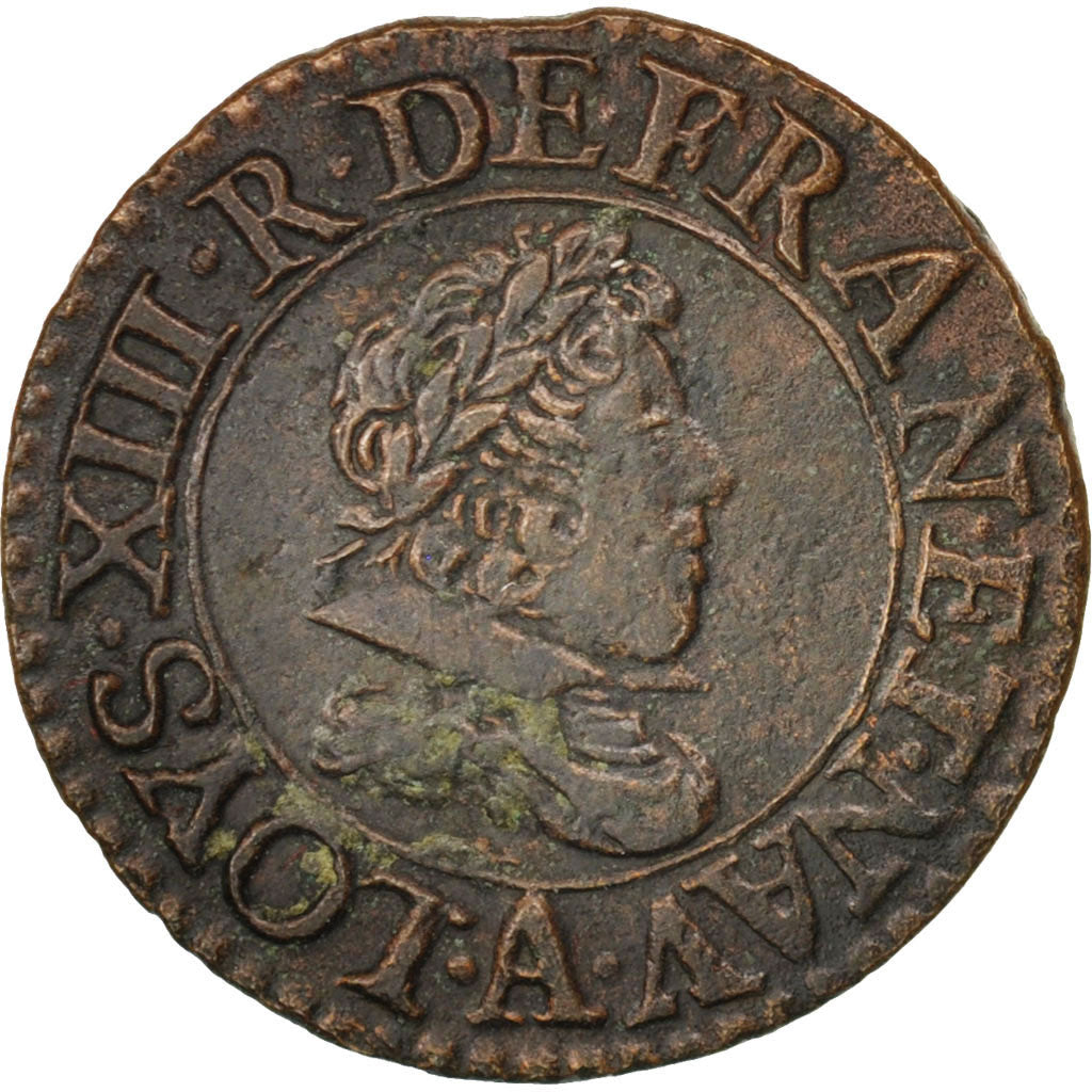 France, Louis XIII, Denier tournois, 1626, Paris, AU(50-53), Copper, KM:70.1