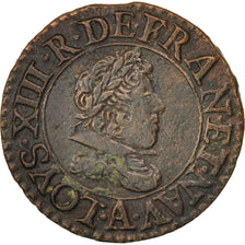 France, Louis XIII, Denier tournois, 1626, Paris, AU(50-53), Copper, KM:70.1