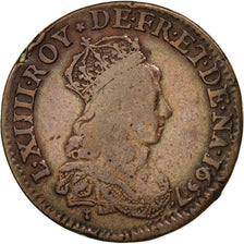 Moneta, Francia, Louis XIV, Liard, 1657, Corbeil, MB, Rame, C2G:150