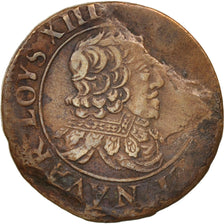 Francia, Louis XIII, Double Lorrain, 1635, Stenay, EF(40-45), Copper, KM:90