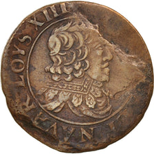 France, Louis XIII, Double Lorrain, 1635, Stenay, EF(40-45), Copper, KM:90