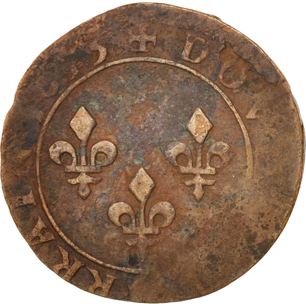 France, Louis XIII, Double Lorrain, 1635, Stenay, EF(40-45), Copper, KM:90