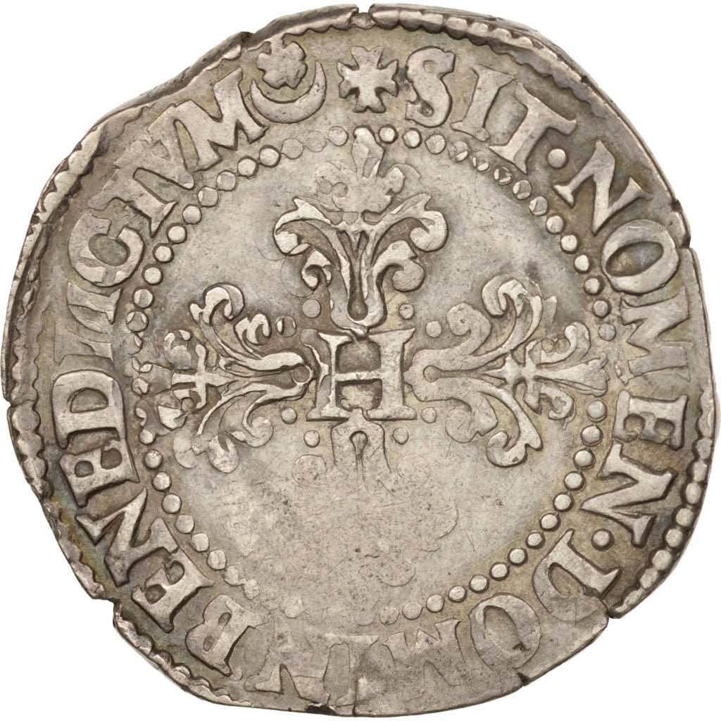 France, Henri III, Franc au Col Plat, 1582, Angers, VF(30-35), Sombart:4714