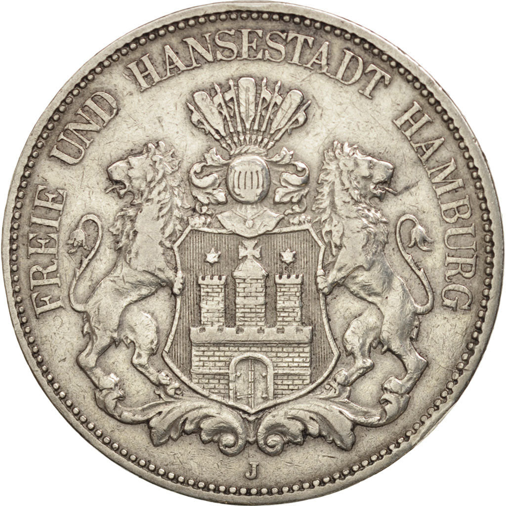 German States, HAMBURG, 5 Mark, 1900, Hamburg, EF(40-45), Silver, KM:610