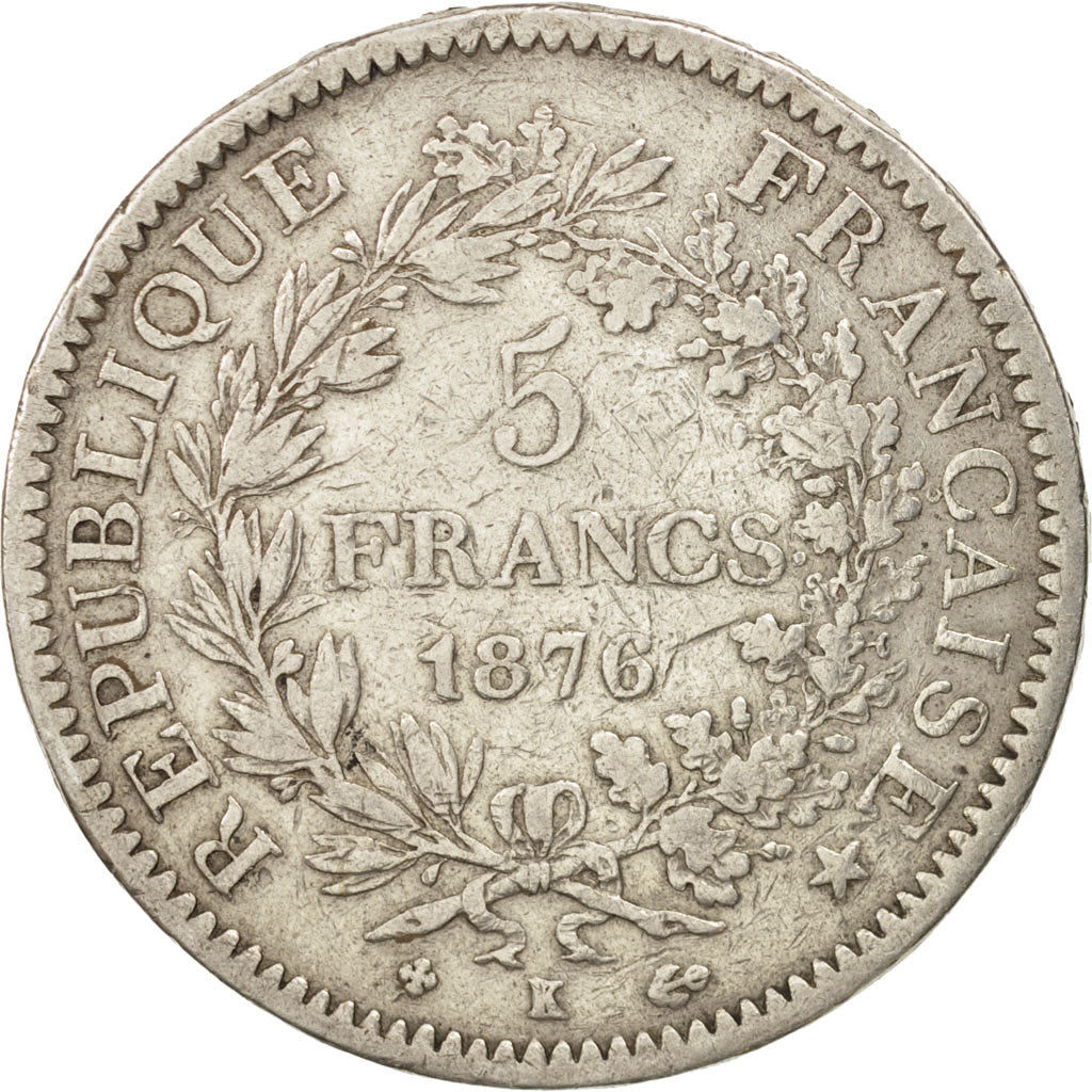 France, Hercule, 5 Francs, 1876, Bordeaux, VF(20-25), Silver, KM:820.2