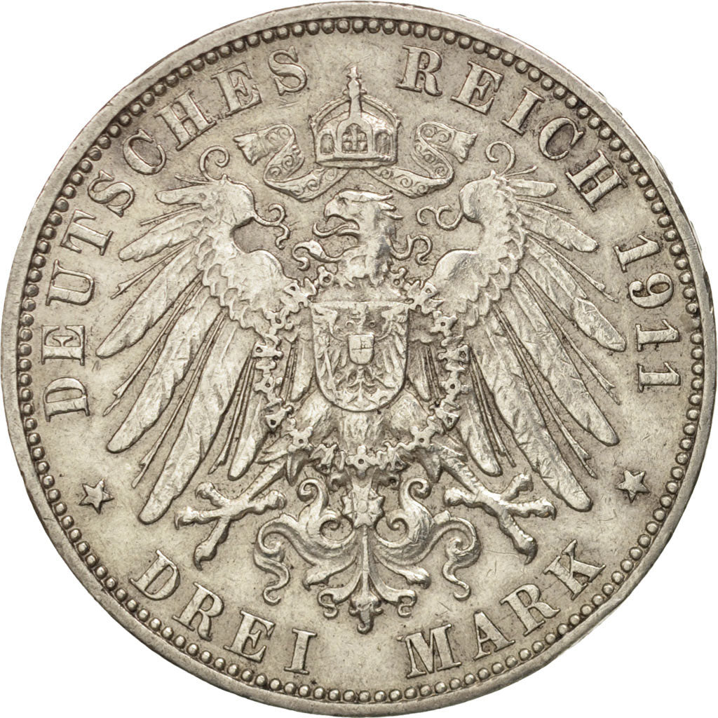Stati tedeschi, HAMBURG, 3 Mark, 1911, Hamburg, BB+, Argento, KM:620